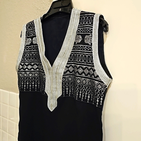 Vintage Rare Ornate Hamsa Metallic Thread Black Tunic Dress Small/Med - Picture 5 of 17